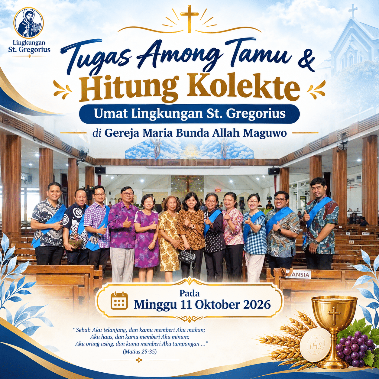 Foto bersama umat Lingkungan St. Gregorius setelah menjalankan tugas pelayanan di gereja